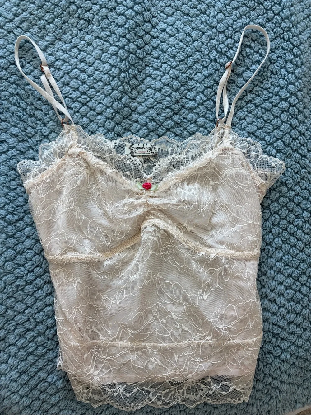 Free People Cream Lace Camisole with Rose Accent
